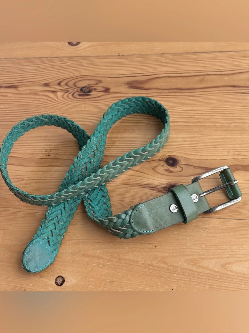 Will Leather Goods Braided teal green Belt Sz M